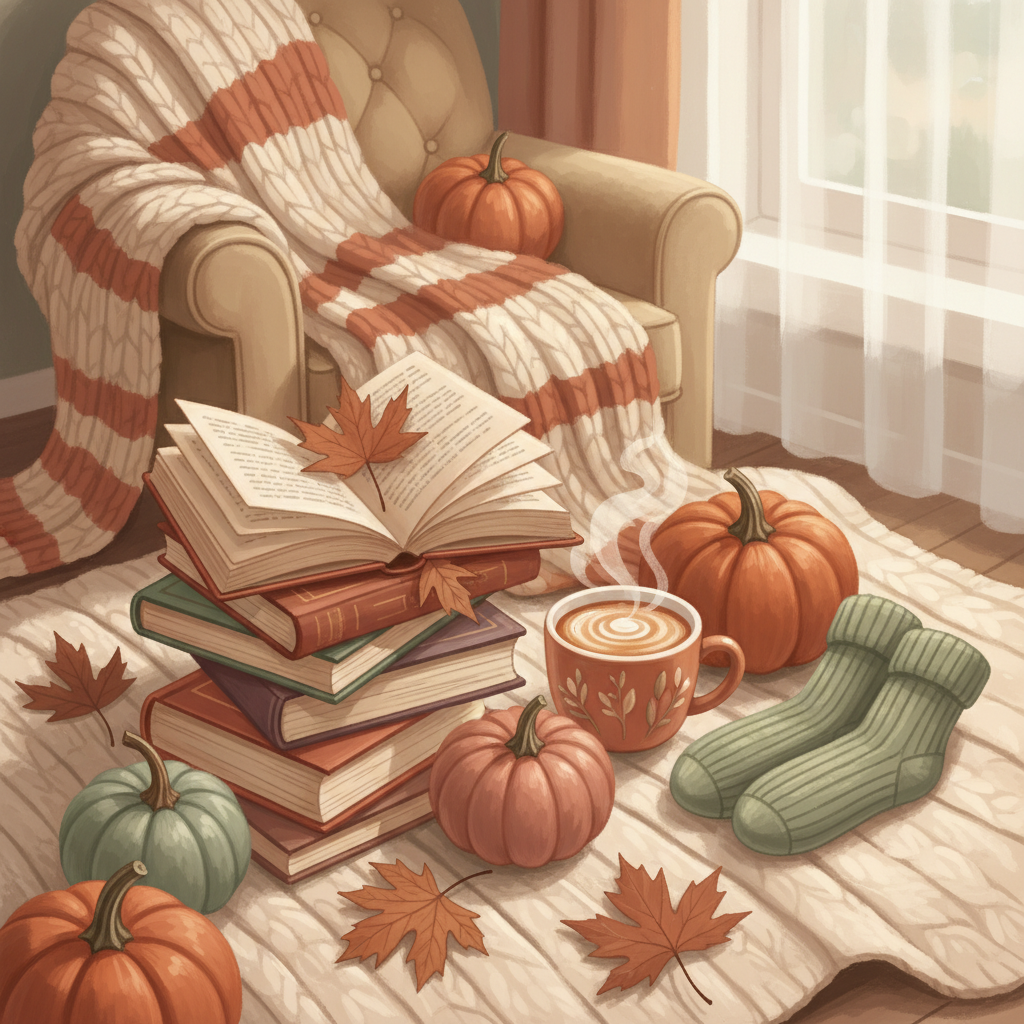 Illustrated infographic for the blog post “Leaves, Lattes, and Literary Treasures: My Autumn Wishlist”