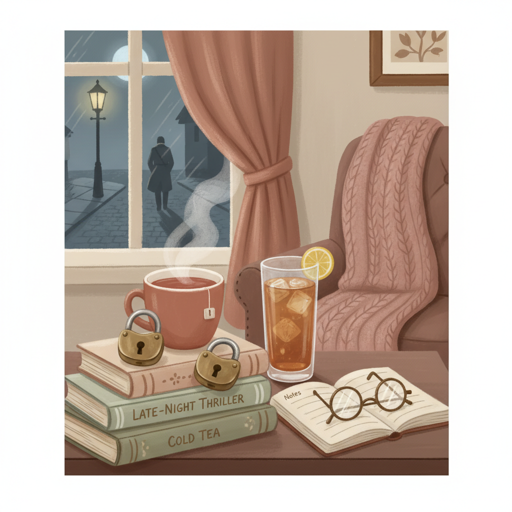 Illustrated infographic for the blog post “Double Locks and Cold Tea: Notes on a Late-Night Thriller”